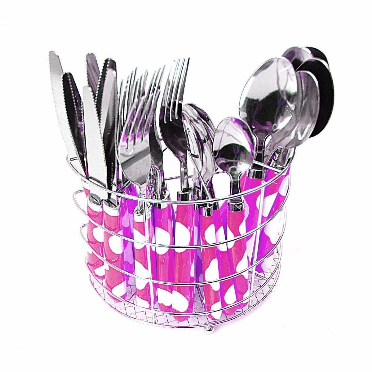 Stainless Steel Cutlery Set with Metal Holder Rack Set of 24 Assorted Colours 4185 (Parcel Rate)