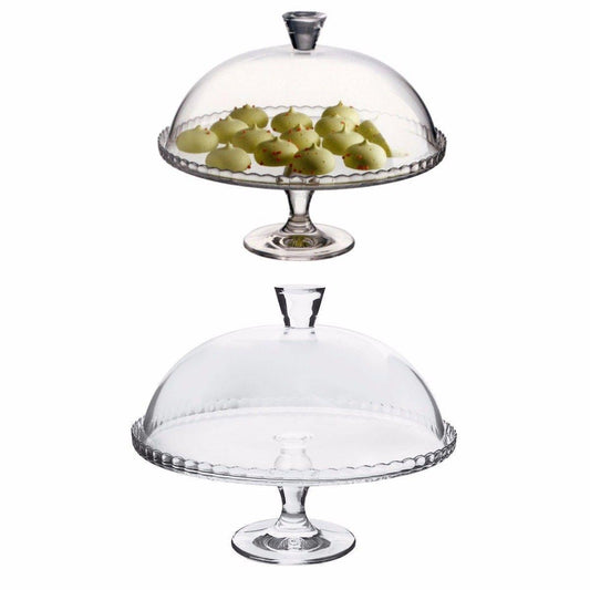 PB Footed Glass Cake Dessert Stand Plate and Dome 33cm 95200 (Parcel Rate)