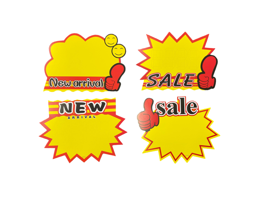 Paper Discount Sale Labels 15 x 12.5cm Pack of 10 Assorted Designs New Arrival / It's New / Sale 4906 (Large Letter Rate)