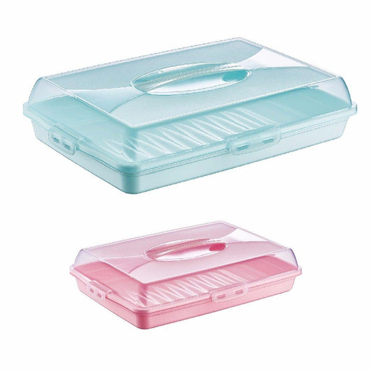 Plastic Cake Pastry Party Brownie Tray Storage Carry Box with Cover 45 x 30 x 10 cm Assorted Colours D30307 (Parcel Rate)