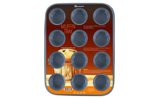 Metal Muffin Cupcake Baking Tray 12 Cups 34 x 26 x 3 cm Speckled Grey 8185 (Parcel Rate)