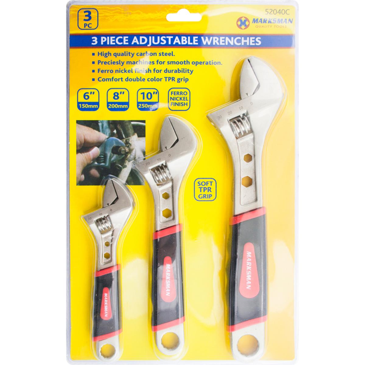 3 Pc Adjustable Wrench Set Rubber Handle Diy 52040C (Parcel Rate)