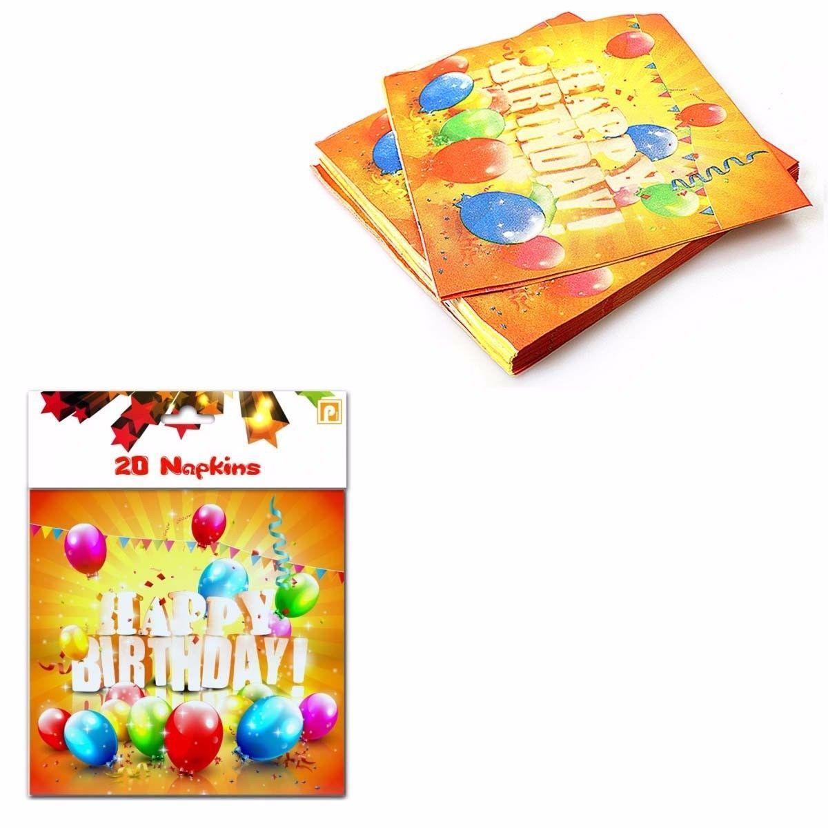 Pack Of 20 Napkins Childrens Happy Birthday With Balloons Design 4057 Home  (Parcel Rate)P