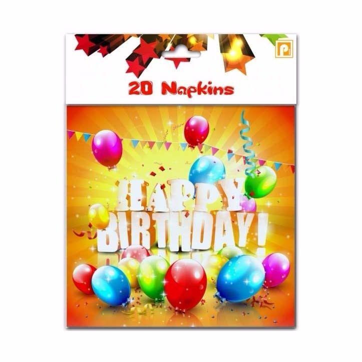 Pack Of 20 Napkins Childrens Happy Birthday With Balloons Design 4057 Home  (Parcel Rate)P