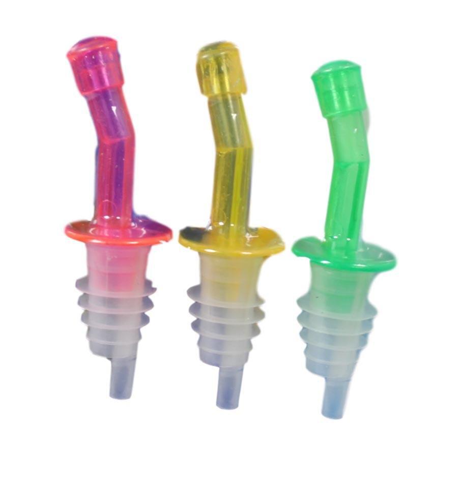 Plastic Oil Vinegar Wine Bottle Stopper Pourer Spout 10cm Pack of 3 Assorted Colours 5604 (Parcel Rate)