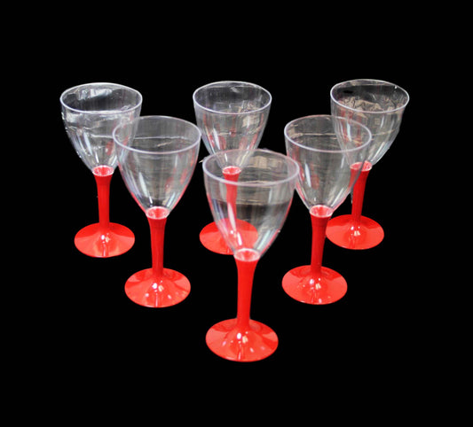 Plastic Wine Glasses with Red Stem Handle 15 x 7 cm THL9562 (Parcel Rate)