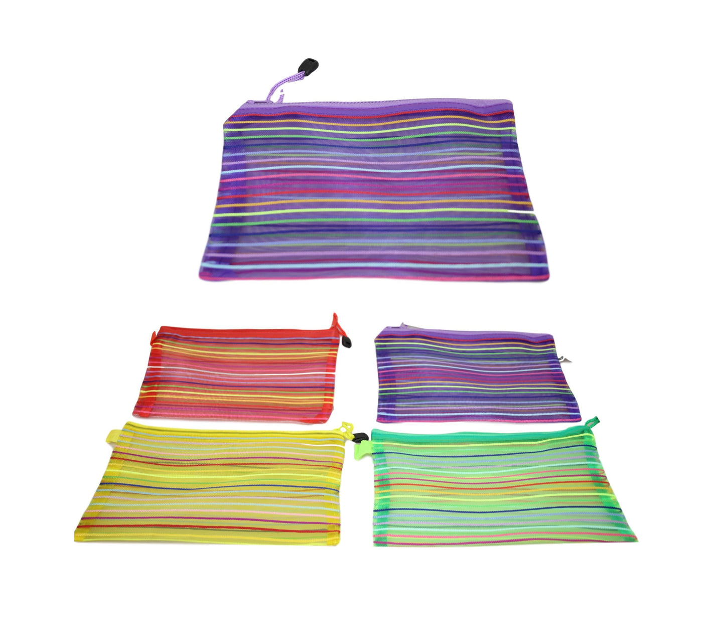 Striped Pencil Toiletry Bag with Zipper 22 x 18 cm Assorted Colours 5724 (Large Letter Rate)