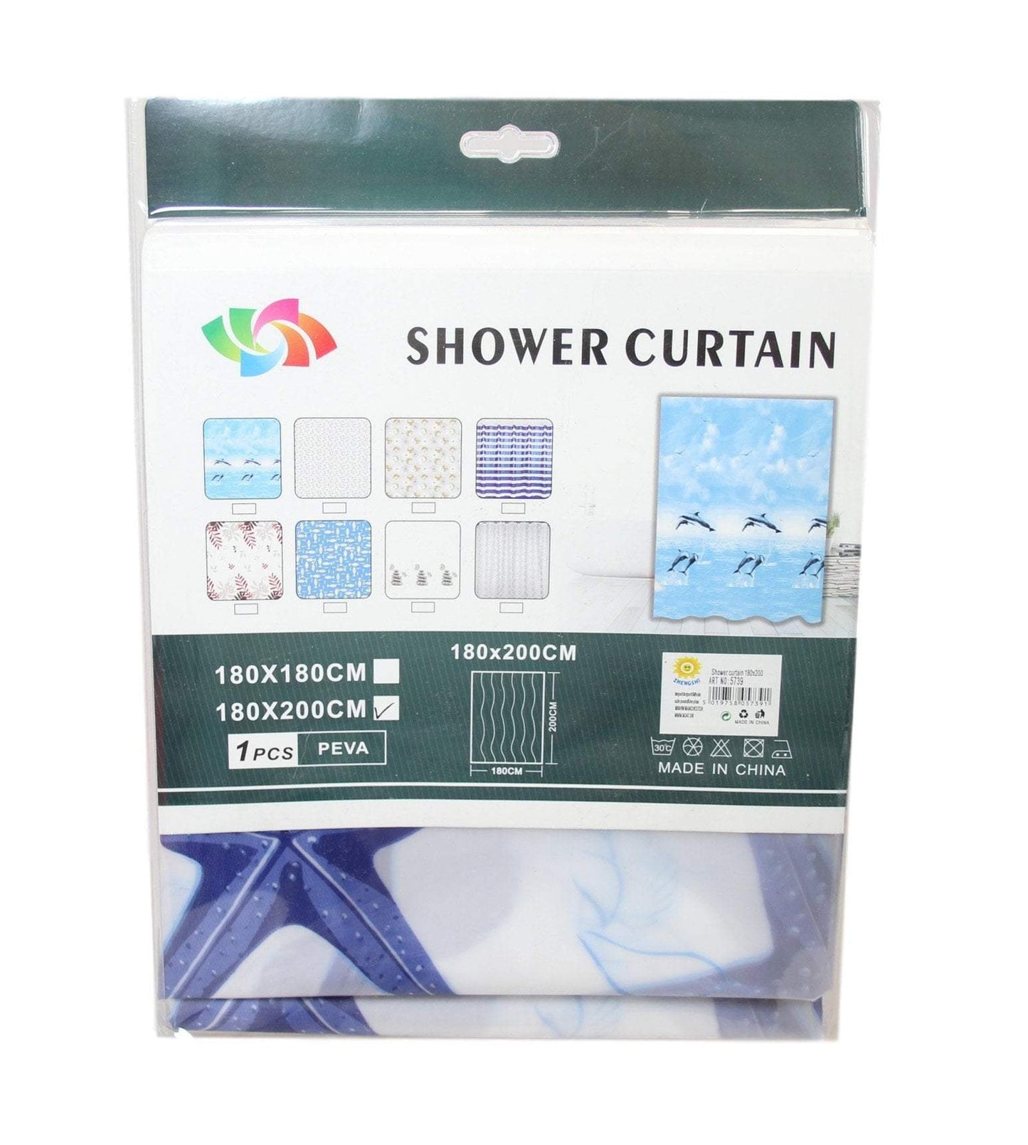 PEVA Bathroom Shower Curtain 180 x 200 cm Assorted Designs 5739 (Parcel Rate)