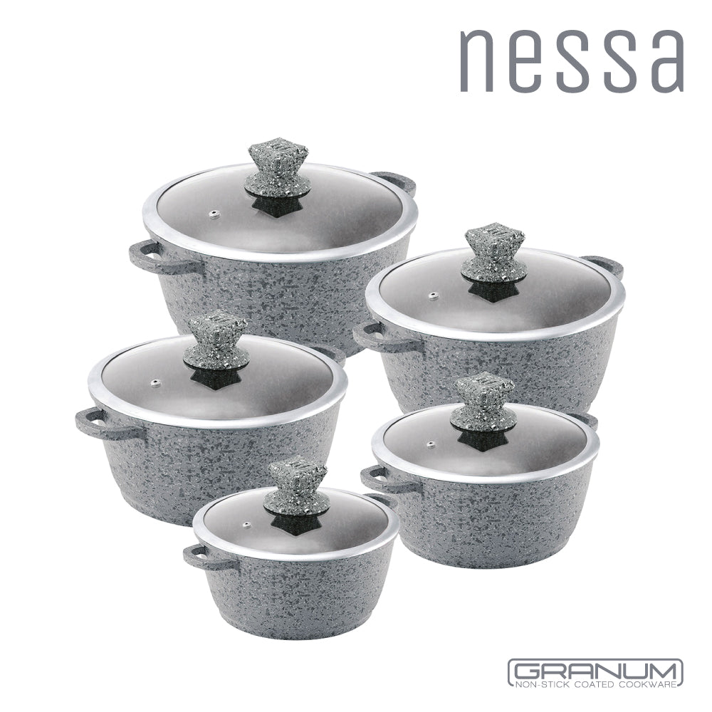 SQ Professional Nessa Granum Stockpot Set of 5 Serizzo Grey 5773 (Big Parcel Rate)