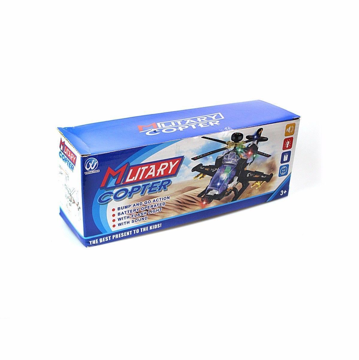 MILITARY LIGHT UP BUMP AND GO COPTER   3707 (Parcel Rate)p