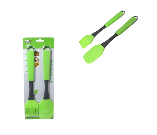 Baking Cooking 2 Pack Silicone Brush and Spatula Kitchen Tool Green 26cm 5933 (Large Letter Rate)