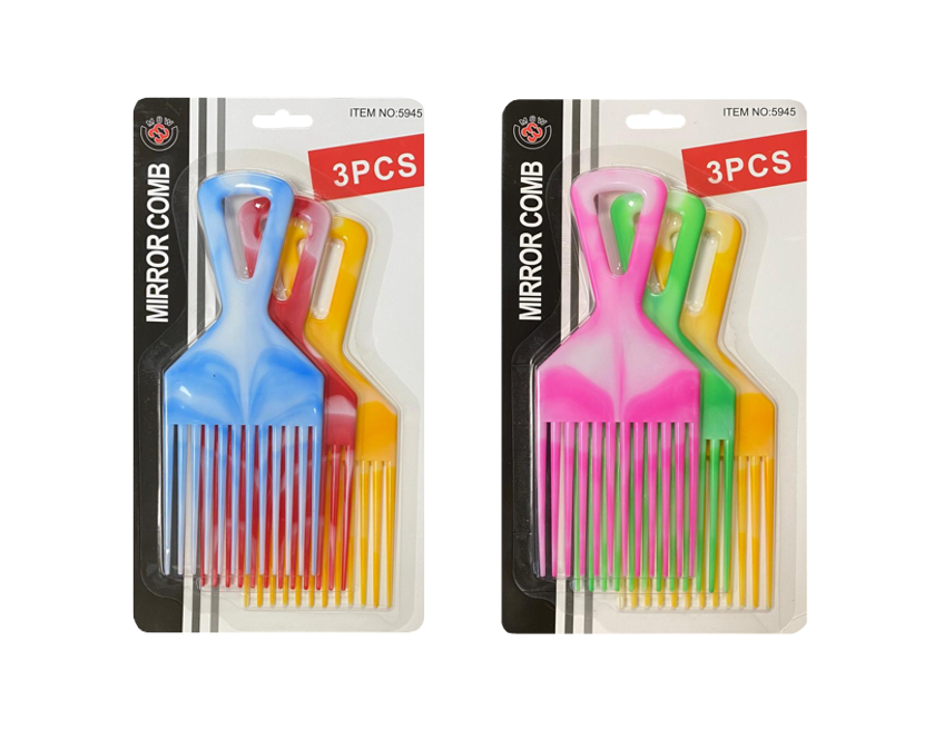 Plastic 3 Piece Afro Hair Styling Hair Comb Long Teeth Untangling Comb  18 x 7cm Assorted Colours 5945 (Large Letter Rate)