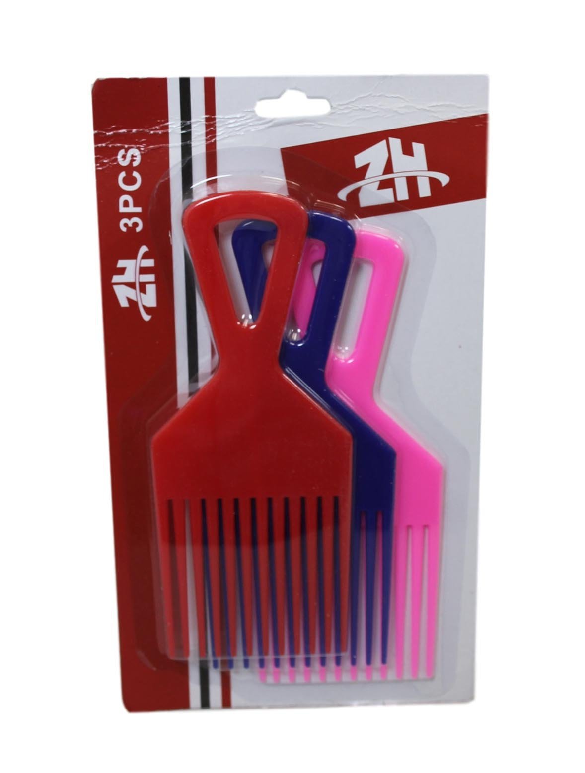 Plastic 3 Piece Afro Hair Styling Hair Comb Long Teeth Untangling Comb  18 x 7cm Assorted Colours 5945 (Large Letter Rate)