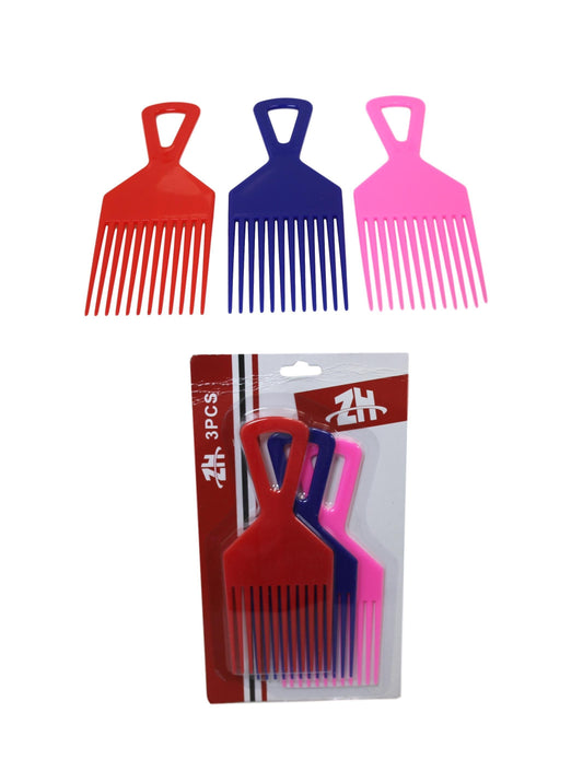 Plastic 3 Piece Afro Hair Styling Hair Comb Long Teeth Untangling Comb  18 x 7cm Assorted Colours 5945 (Large Letter Rate)