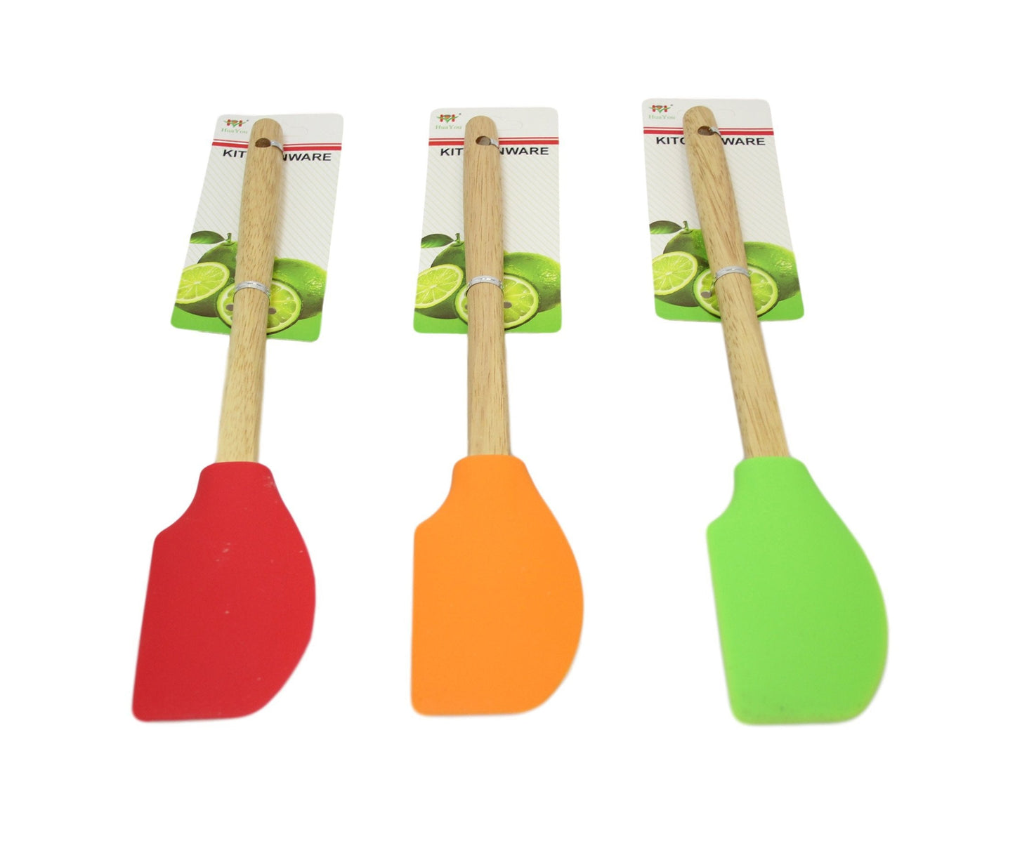 Kitchen Silicone Flat Sided Scraper Spatula Wooden Handle 32 cm Assorted Colours 6063 A  (Large Letter Rate)