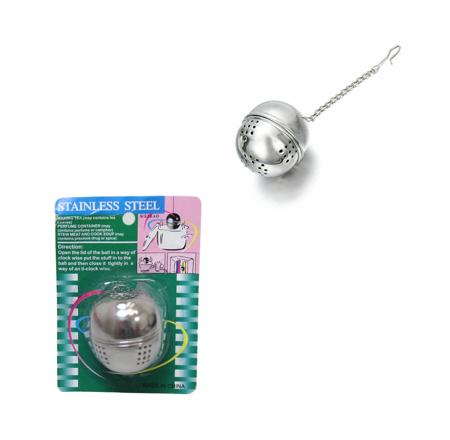 Stainless Steel Loose Leaf Herb Tea Infuser Ball with Chain 5 x 5 cm 6124 (Parcel Rate)