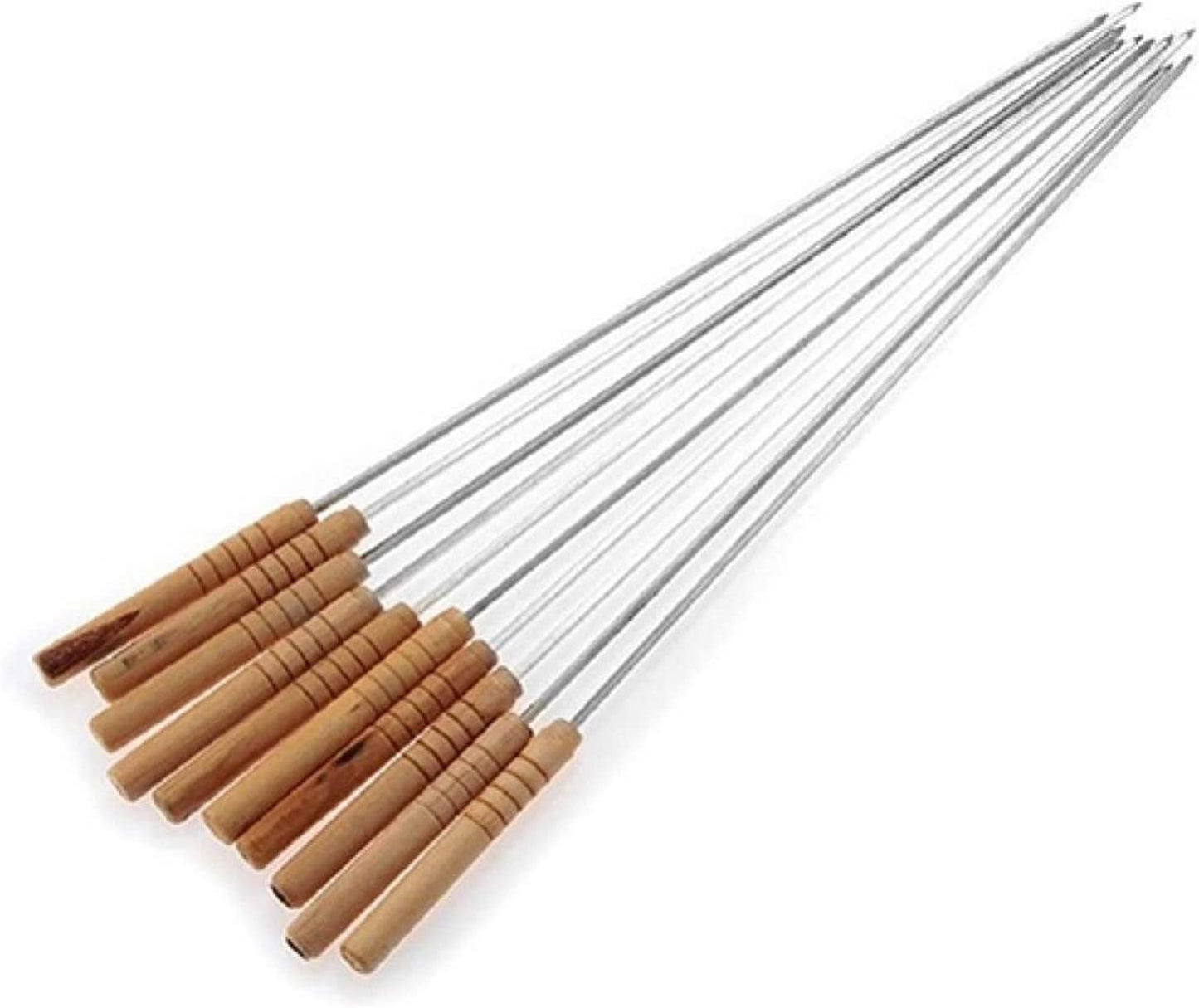 Metal BBQ Kebab Skewer Sticks 10pcs 39 cm Wooden Handle 6883 (Parcel Rate)