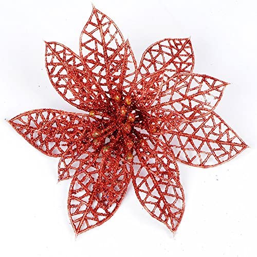 Christmas Tree Decoration Poinsettia Flower Glitter with Clip Assorted Colours 1462 (Parcel Rate)