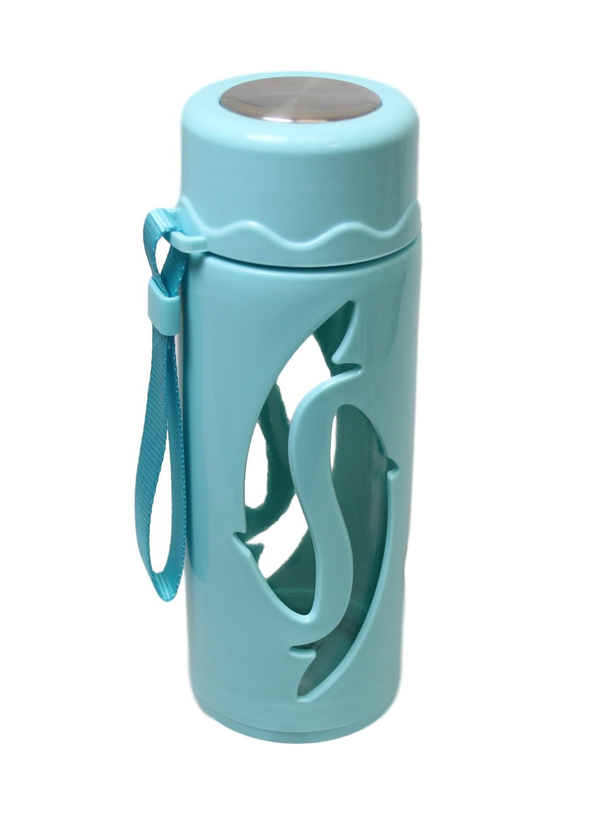 Glass / Plastic Water Bottle Flask with Strap 21 x 7 cm Assorted Colours 6261 (Parcel Rate)