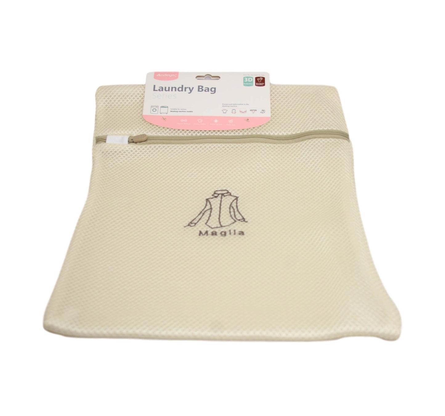 Fabric Beige White Laundry Bag Zip Mesh Small Underwear Items Bag 30 x 40cm 6314 (Large Letter Rate)