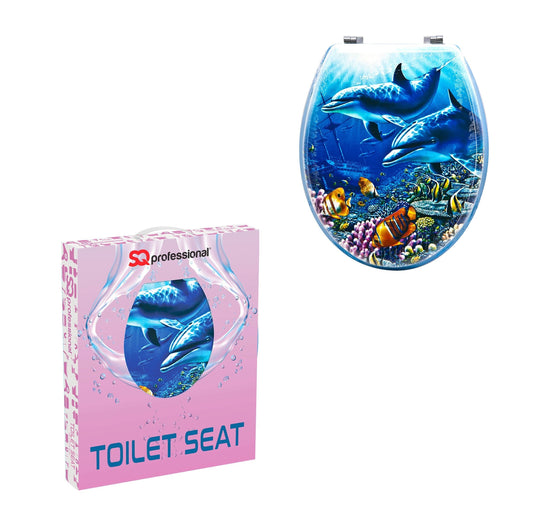 Toilet Seat Aquatic Dolphins & Fish Sitting Bathroom Toilet Seat (W) 36mm x (L) 43cm 6458 (Parcel Rate)