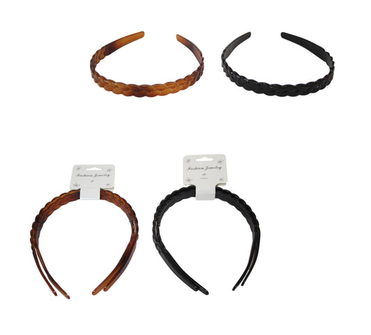 2 Pack Ladies Girls Wavy Headband Black/ Brown 1.3cm 6495 (Large Letter Rate)