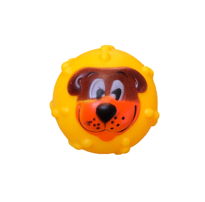 Pet Dog Toy Squeaky Ball with Dog Design 6 cm Assorted Colours 6545 (parcel rate)