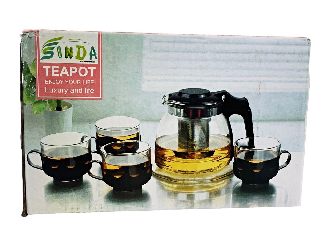 Glass Teapot and Cups Set of 5 6670 (Parcel Plus Rate)