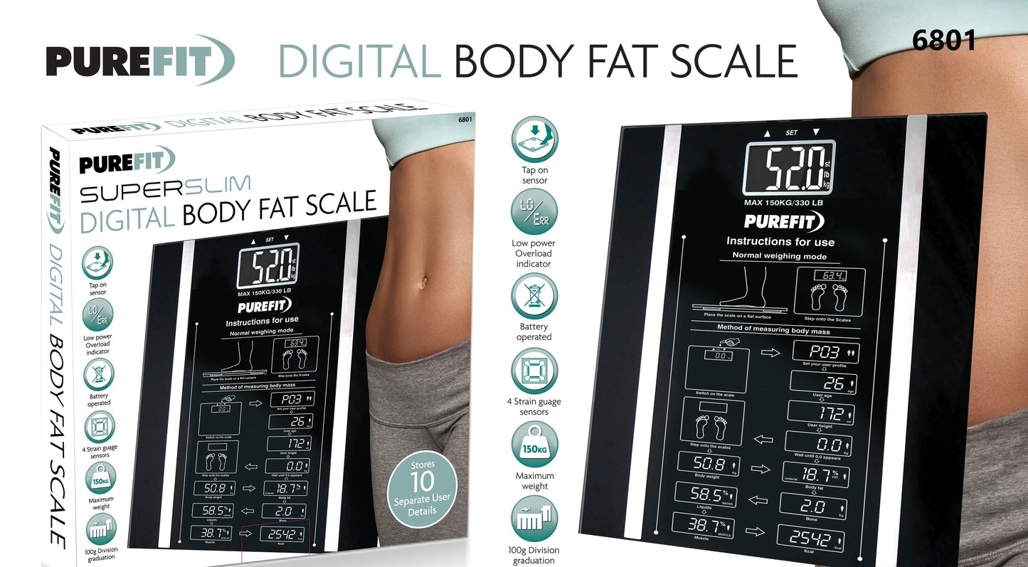 Square Digital Bathroom Body Fat Weighing Scale 28 x 28 x 2.8cm 6801 (Parcel Rate)