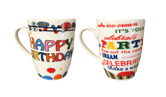 Happy Birthday Tea Coffee Mug 10 x 8 cm Assorted Designs 7082 (Parcel Plus Rate)