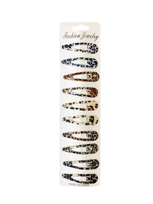 Hair Clips with  Leopard Animal Print 5 cm Pack of 10 Assorted Designs 7245 (Parcel Rate)