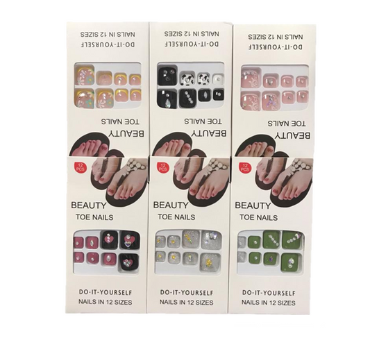 Artificial Fake Toe Nail Extensions with Gems Assorted Designs 7305 (Parcel Rate)