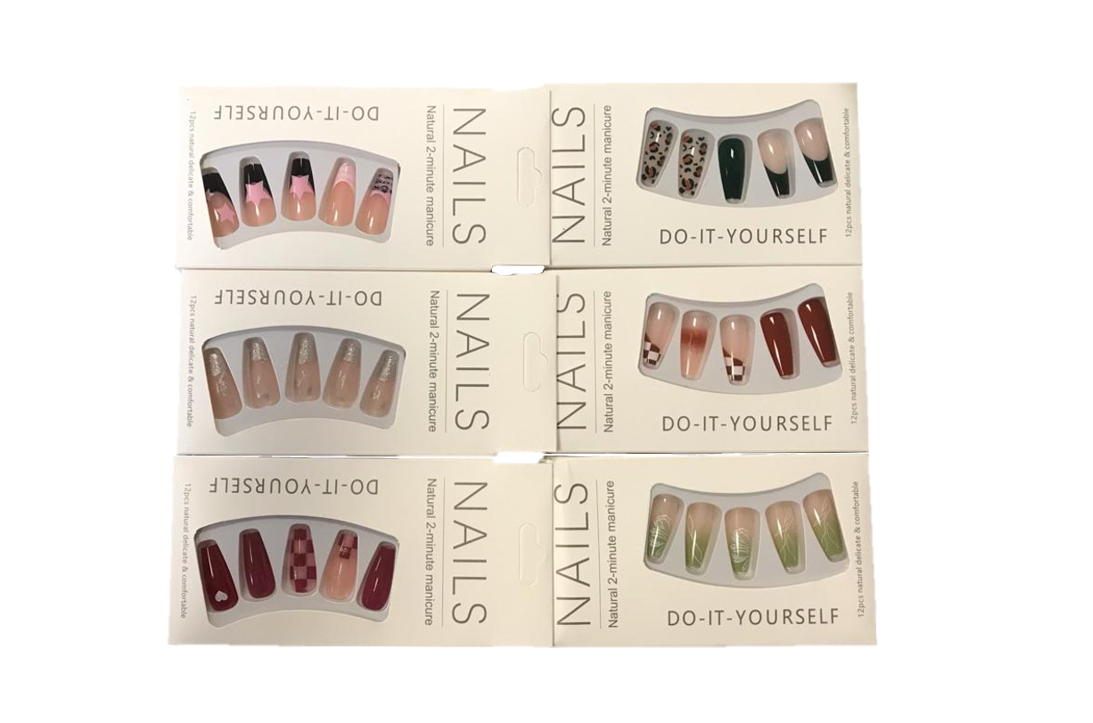 Artificial Fake Nail Extensions with Nail Glue Adhesive Sticker Tabs Assorted Designs 7310 (Parcel Rate)