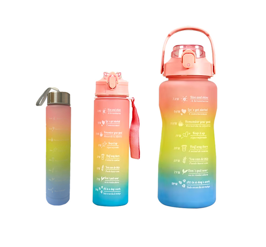 Plastic Water Drinking Bottle with Ombre Design 2000 / 900 / 300ml Set of 3 Assorted Colours 7359 A (Parcel Rate)