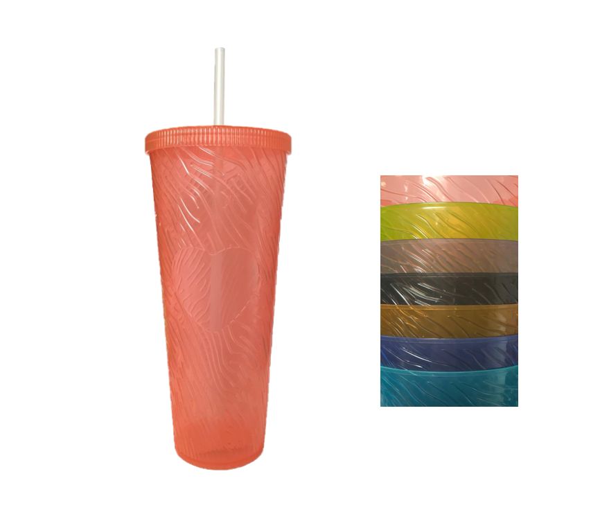 Large Plastic Drinking Cup Tumbler with Lid and Straw Heart Design 750ml / 22.5 cm Assorted Colours 7436 (Parcel Rate)