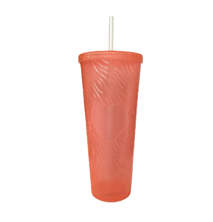 Large Plastic Drinking Cup Tumbler with Lid and Straw Heart Design 750ml / 22.5 cm Assorted Colours 7436 (Parcel Rate)