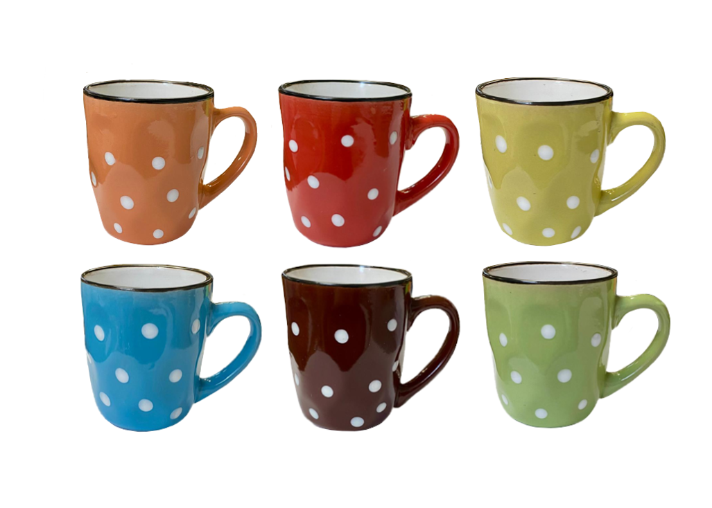 Coffee Tea Cup Mug Set of 6 Dot Design Assorted Colours 7521 (Parcel Plus  Rate)