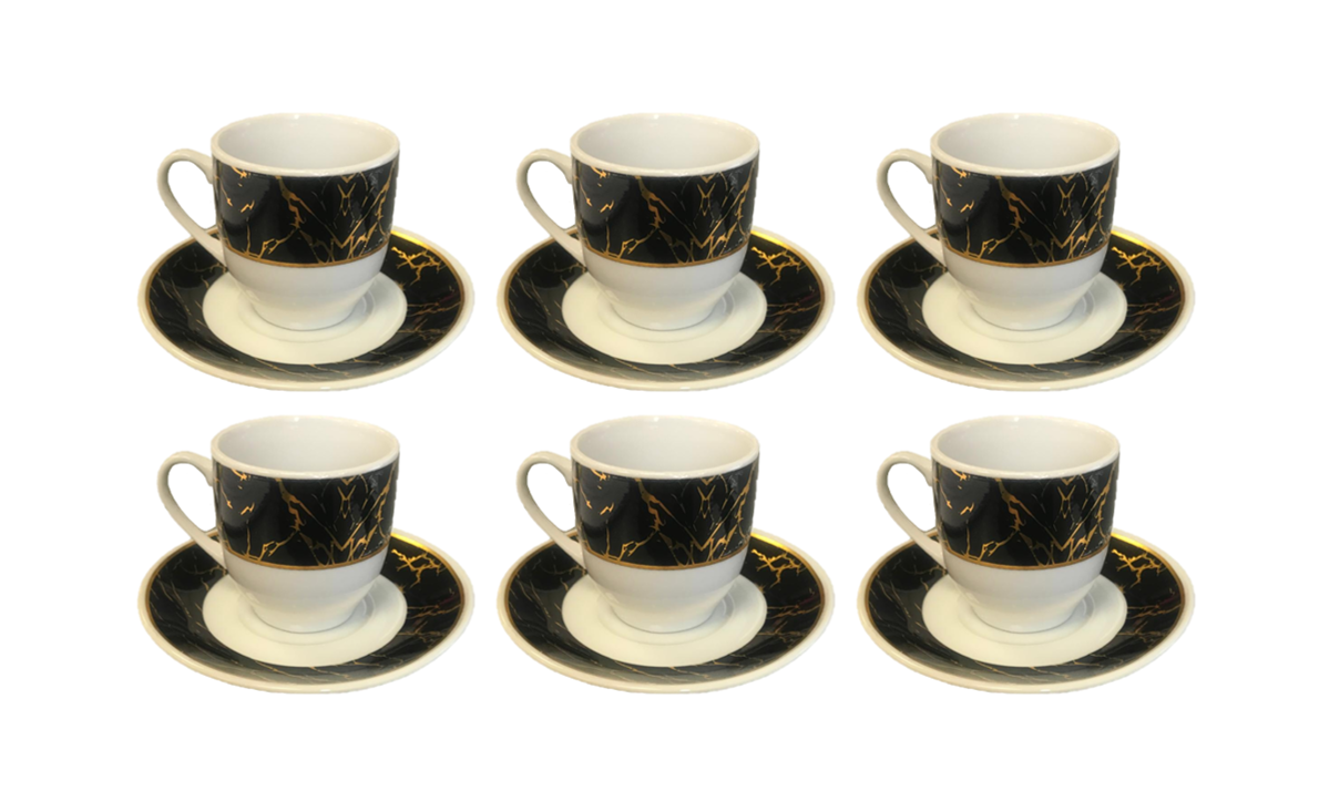 Coffee Espresso Cup Set with Saucers Set of 12 Assorted Designs 7522 (Parcel Plus Rate)