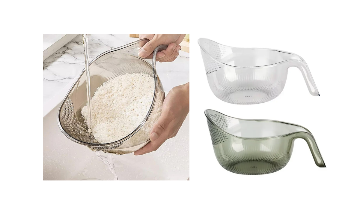 Kitchen Transparent Plastic Water Scoop Ric Drainer Colander 20 x 19 cm Assorted Colours 7612 (Parcel Rate)