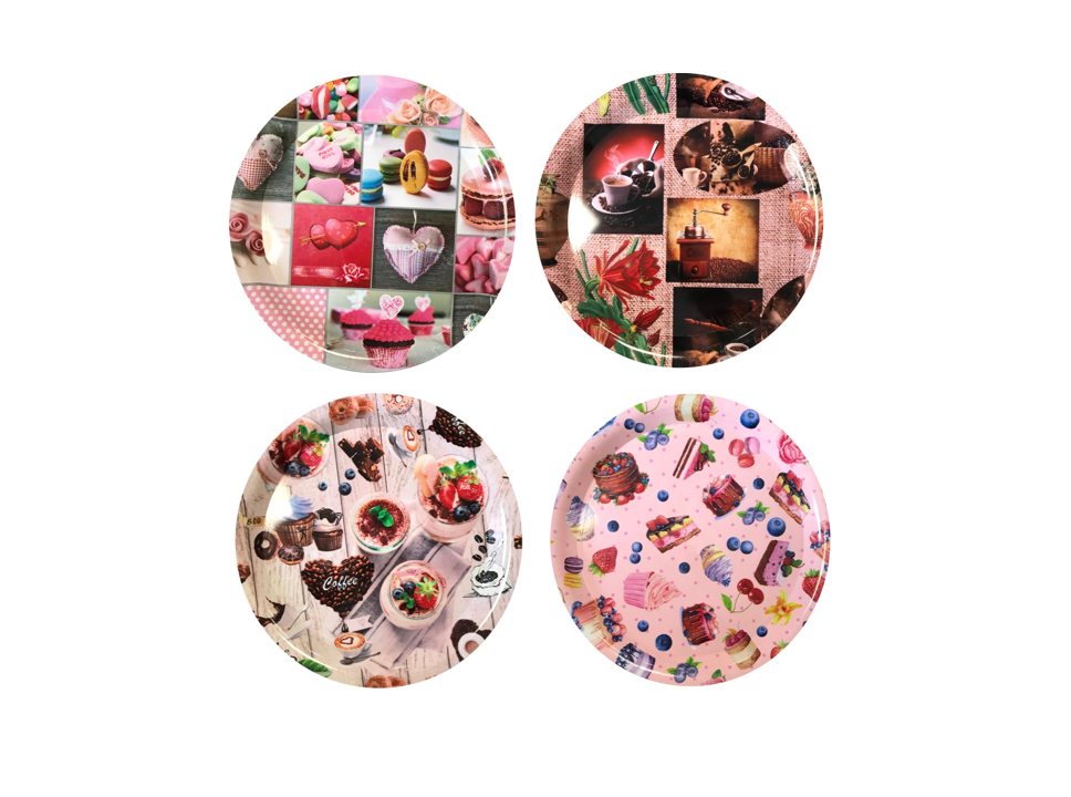 Plastic Round Serving Tray with Printed Design 30 cm Assorted Designs 7646 (Parcel Rate)