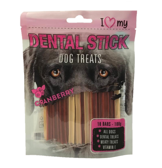 Pet Dog Treats Dental Sticks Cranberry 100g EXPIRY DATE: 15/04/2025 77114 (Parcel Rate)