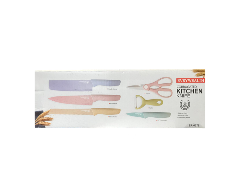 Kitchen Knife Set of 6 with Scissors ER-0278 Assorted Pastel Colours 7712 (Parcel Rate)