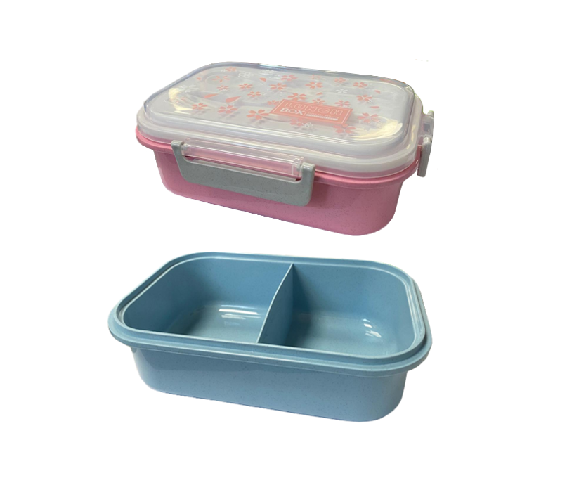 Plastic 2 Compartment Lunch Box with Cutlery 21 x 14 x 6 cm Assorted Colours 7783 (Parcel Rate)