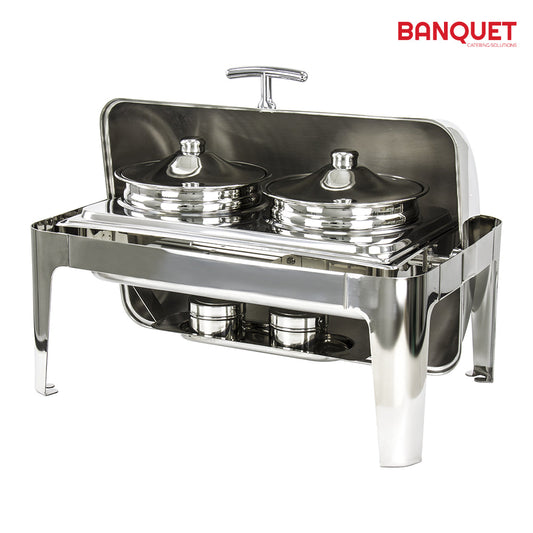 SQ Professional Banquet Chafing Dish with Roll Top and 2 Soup Pots Oblong Silver 2 x 4.5L 7924 (Big Parcel Rate)