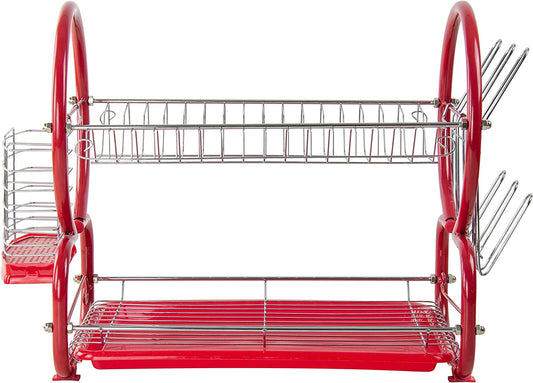 2 Tier Kitchen Dish Drainer Metal and Plastic Red 53741 (Big Parcel Rate)