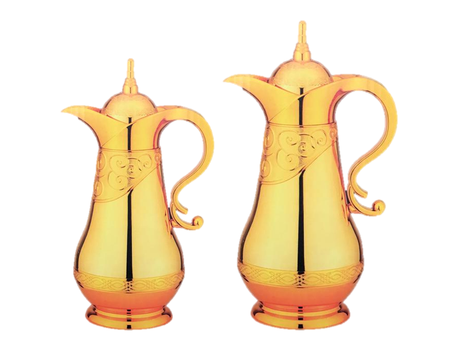 Durane Ornate Tea Coffee Vacuum Flask Hot Drink Dispenser Jug Set of 2 Gold 8556 (Parcel Rate)