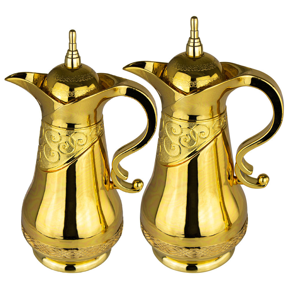 Durane Ornate Tea Coffee Vacuum Flask Hot Drink Dispenser Jug Set of 2 Gold 8556 (Parcel Rate)