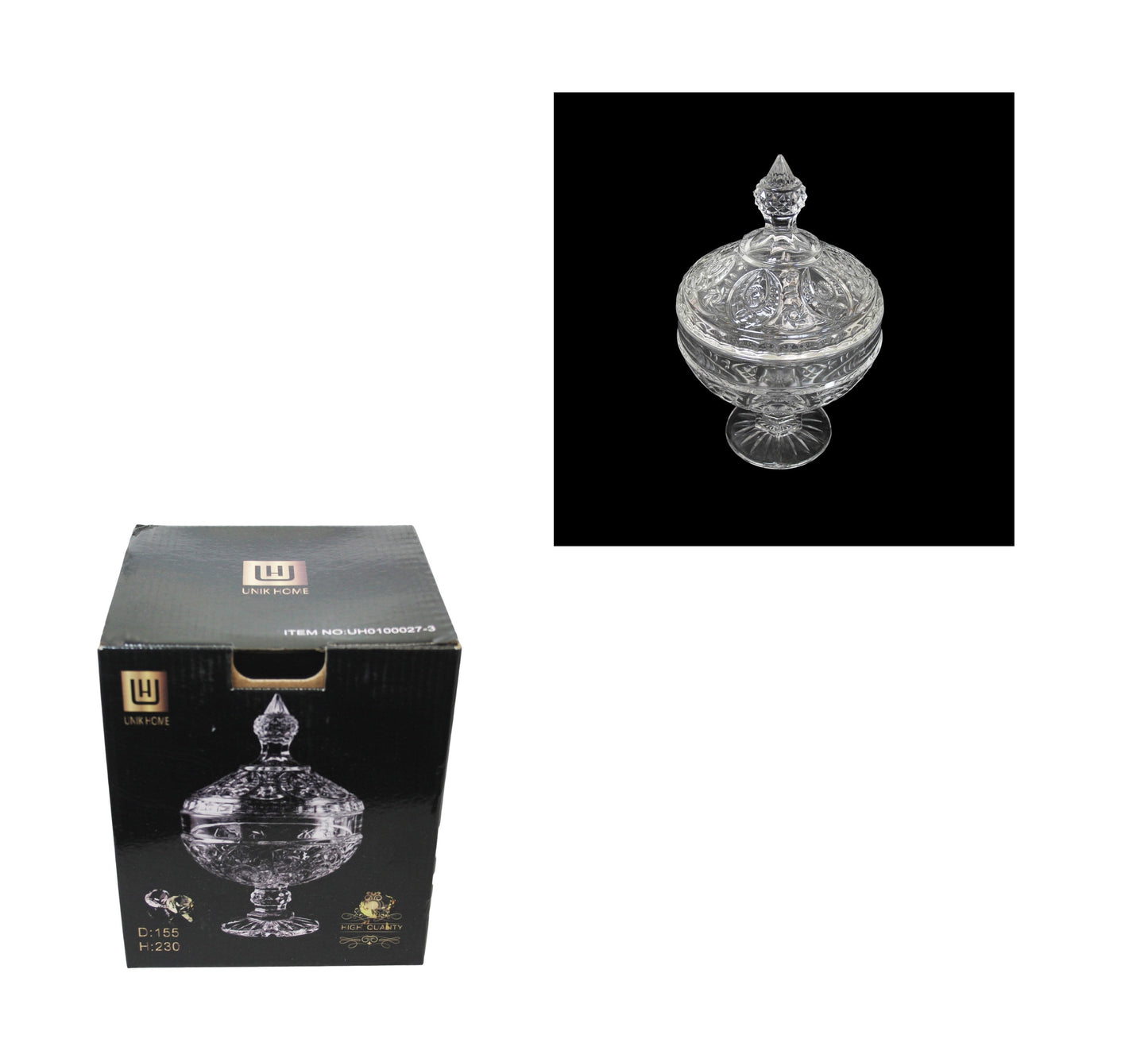 Crystal Glass Candy Footed Bowl with Lid 17 x 23 cm 8848 (Parcel Plus Rate)