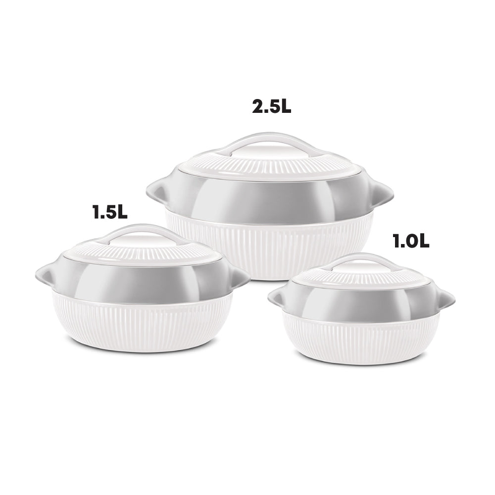 SQ Professional Fiesta Insulated Casserole Hot Pot Set of 3 White-Silver 8935 (Big Parcel Rate)