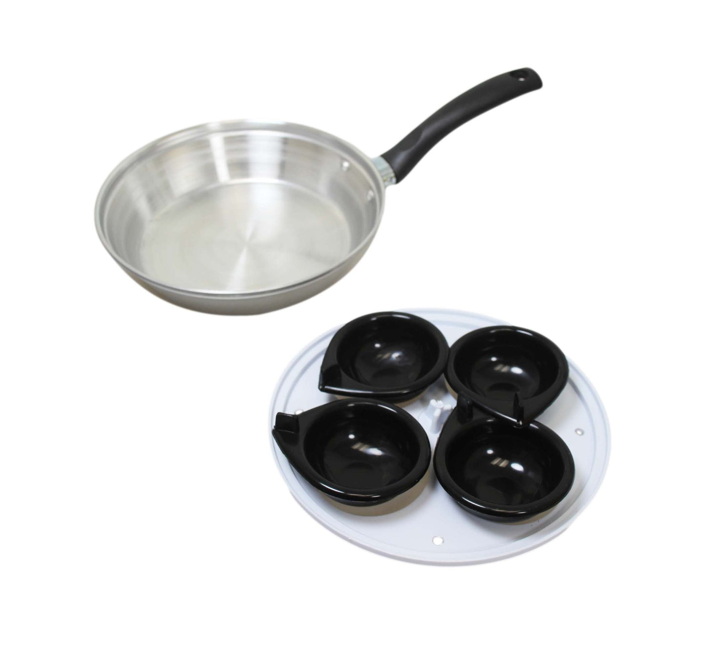 Non Stick Home Kitchen 4 Egg Poacher Pan 20cm With Long Safety Handle Egg Poacher 5.5cm 9101 A  (Parcel Rate)